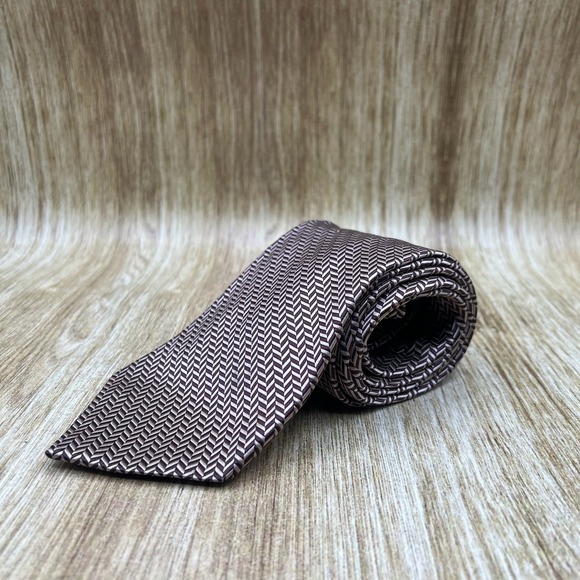Paul‎ Fredrick Silk Tie Bronze Herringbone Pattern Business Career Necktie - Picture 1 of 4